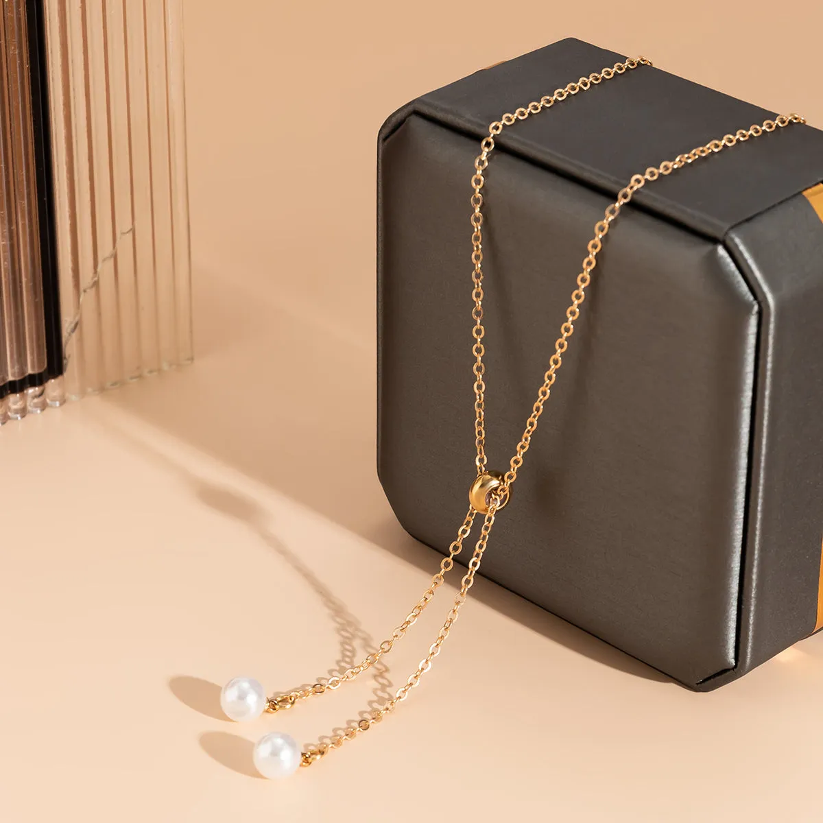 Pearl & 18K Gold-Plated Two-Drop Lariat Pendant Necklace