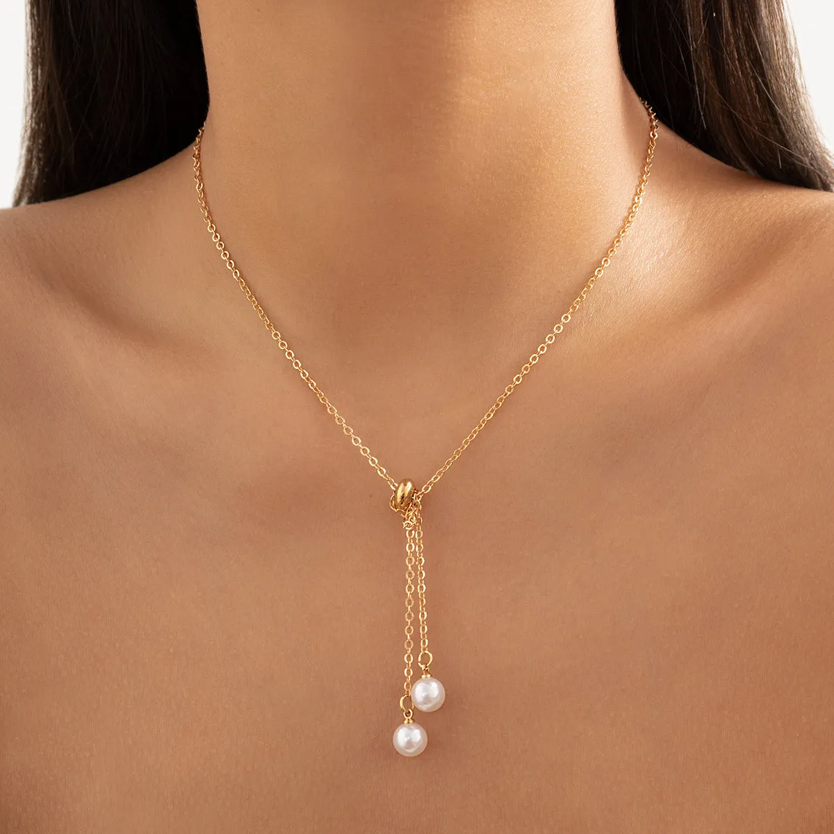 Pearl & 18K Gold-Plated Two-Drop Lariat Pendant Necklace