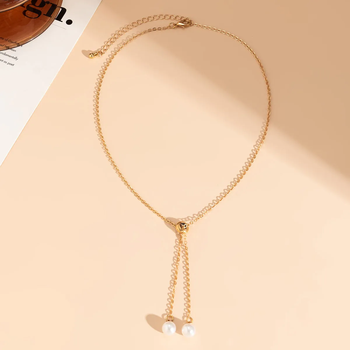Pearl & 18K Gold-Plated Two-Drop Lariat Pendant Necklace