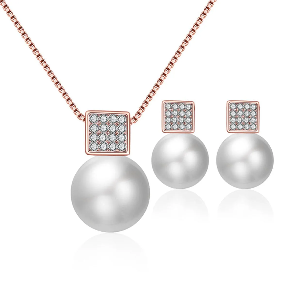 Pearl & Cubic Zirconia 18K Gold-Plated Pendant Necklace & Drop Earrings