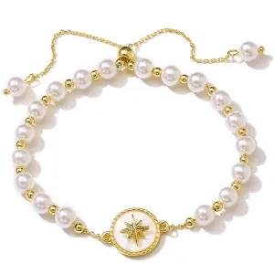 Pearl & Shell 18K Gold-Plated Star Charm Adjustable Bracelet