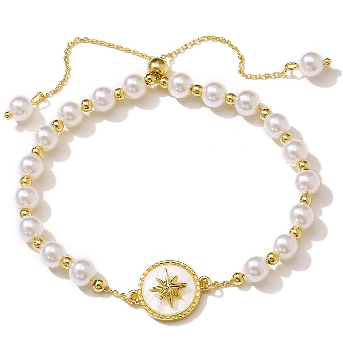 Pearl & Shell 18K Gold-Plated Star Charm Adjustable Bracelet