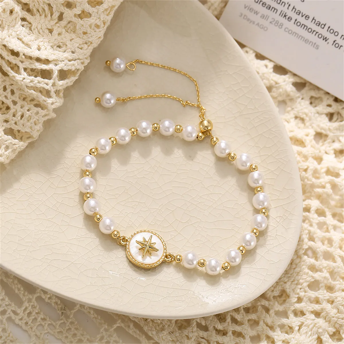 Pearl & Shell 18K Gold-Plated Star Charm Adjustable Bracelet