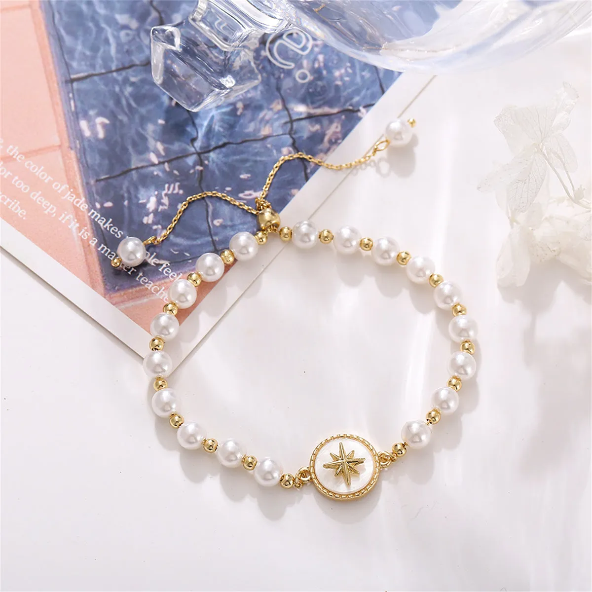 Pearl & Shell 18K Gold-Plated Star Charm Adjustable Bracelet