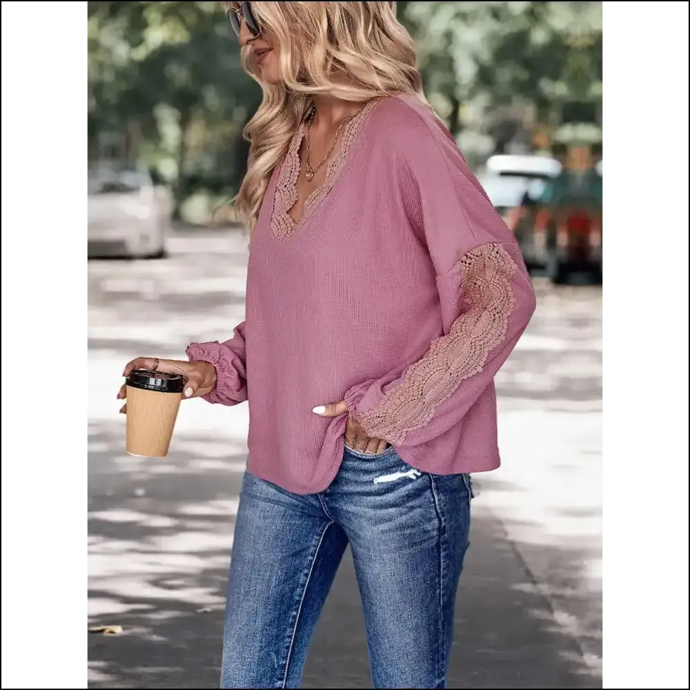Perfee Lace Detail V-Neck Top