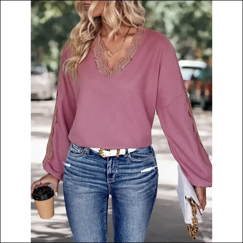 Perfee Lace Detail V-Neck Top