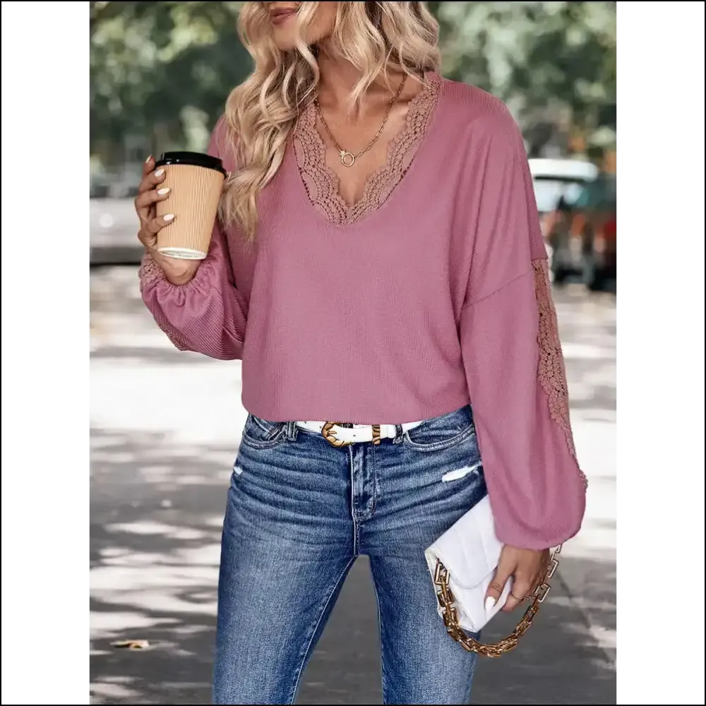 Perfee Lace Detail V-Neck Top
