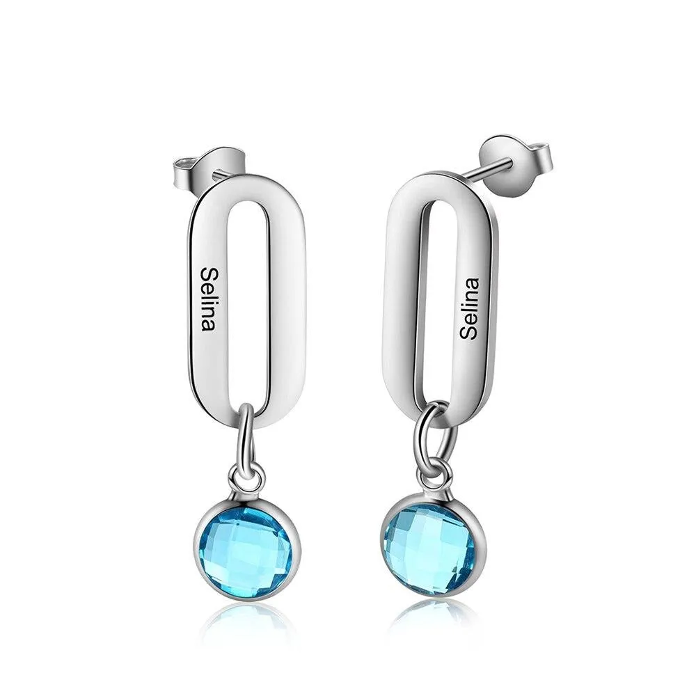 Personalized Name Drop Earrings with Birthstone