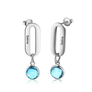Personalized Name Drop Earrings with Birthstone