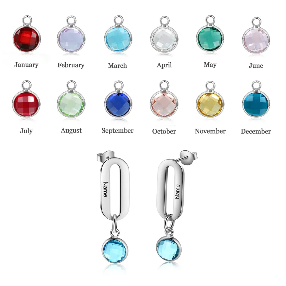 Personalized Name Drop Earrings with Birthstone