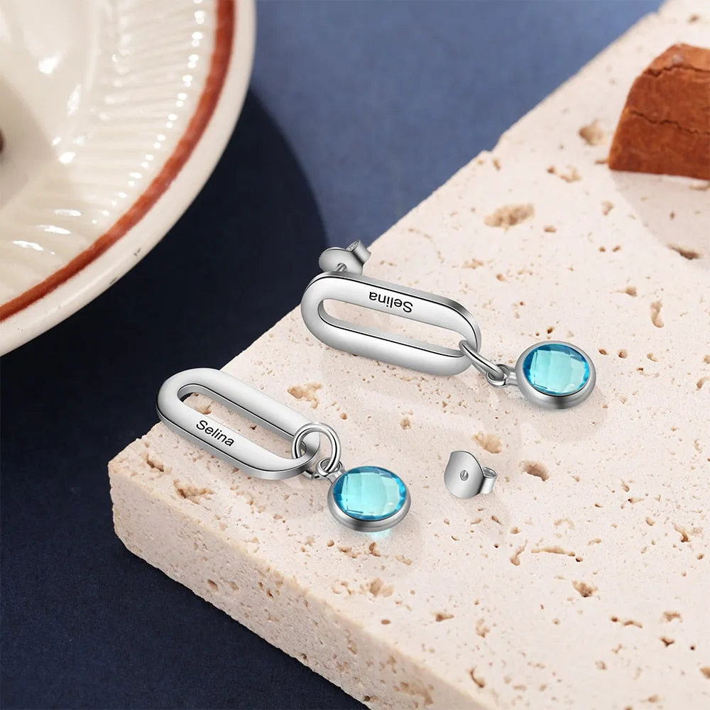 Personalized Name Drop Earrings with Birthstone