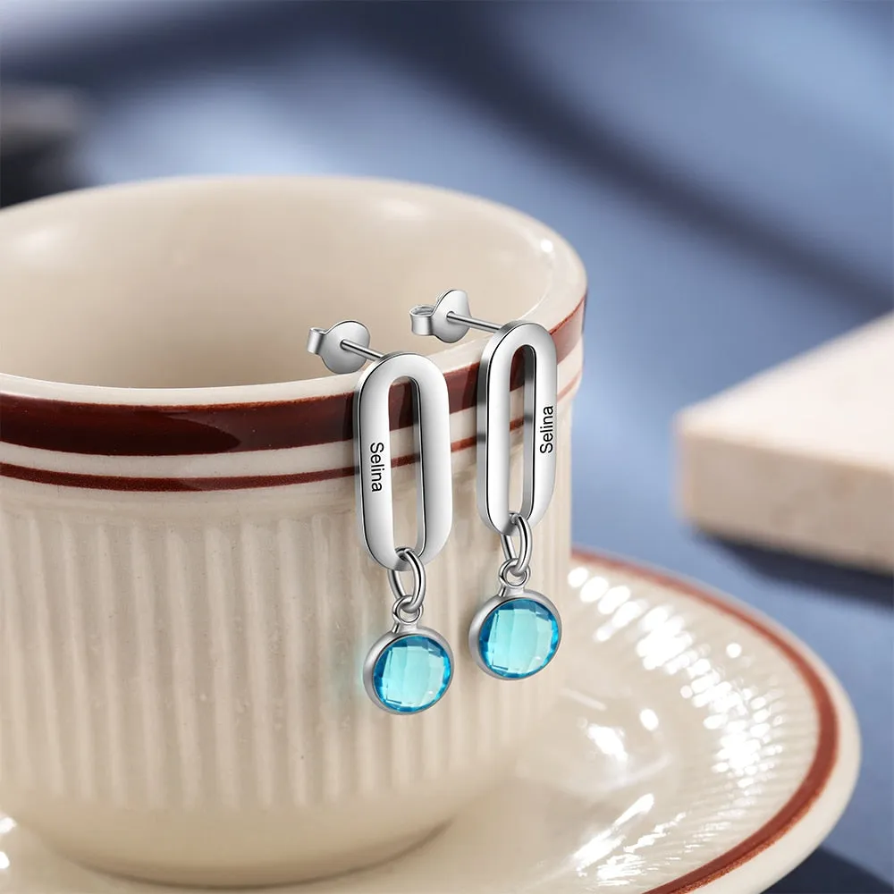Personalized Name Drop Earrings with Birthstone