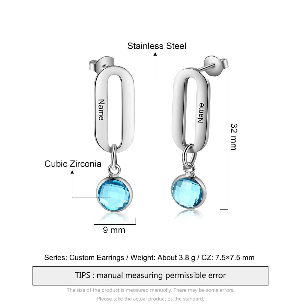 Personalized Name Drop Earrings with Birthstone