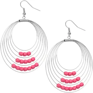 Pink Beaded Multi Tier Hoop Earrings