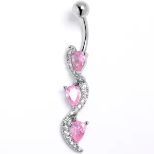 Pink Clear CZ Gem Super Style Swirl Dangle Belly Ring