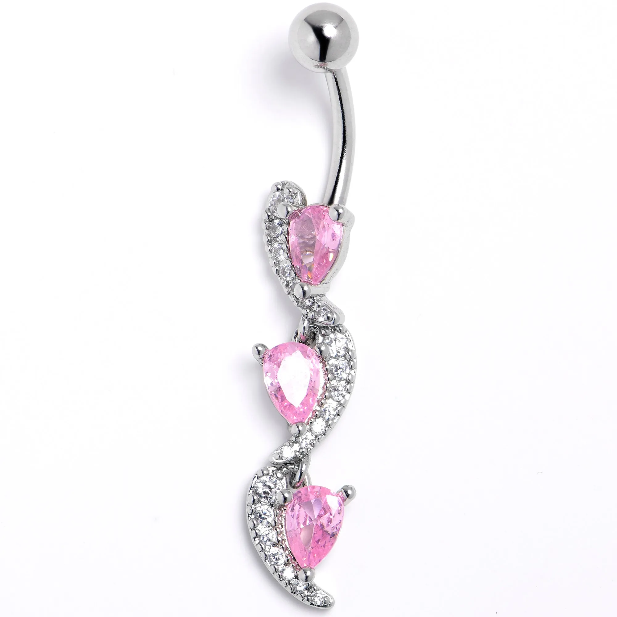 Pink Clear CZ Gem Super Style Swirl Dangle Belly Ring