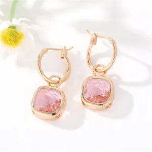 Pink Crystal & 18K Gold-Plated Cube Drop Huggie Earrings
