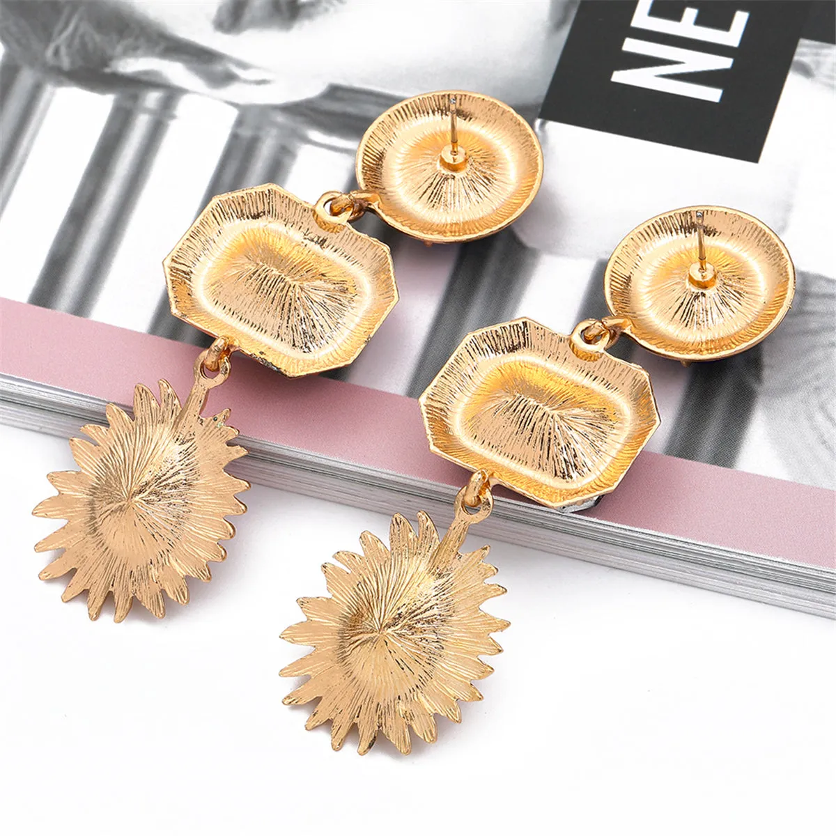 Pink Crystal & 18K Gold-Plated Geometric Drop Earrings