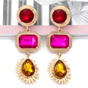 Pink Crystal & 18K Gold-Plated Geometric Drop Earrings