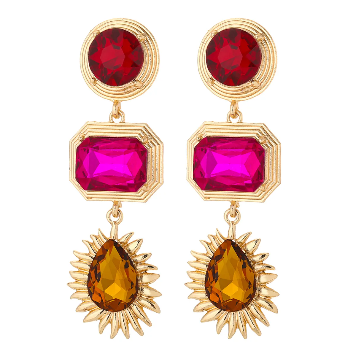 Pink Crystal & 18K Gold-Plated Geometric Drop Earrings