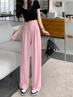 Pink Double Pleated Straight Trousers