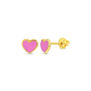 Pink Enamel Heart Little Girl's Stud Earring