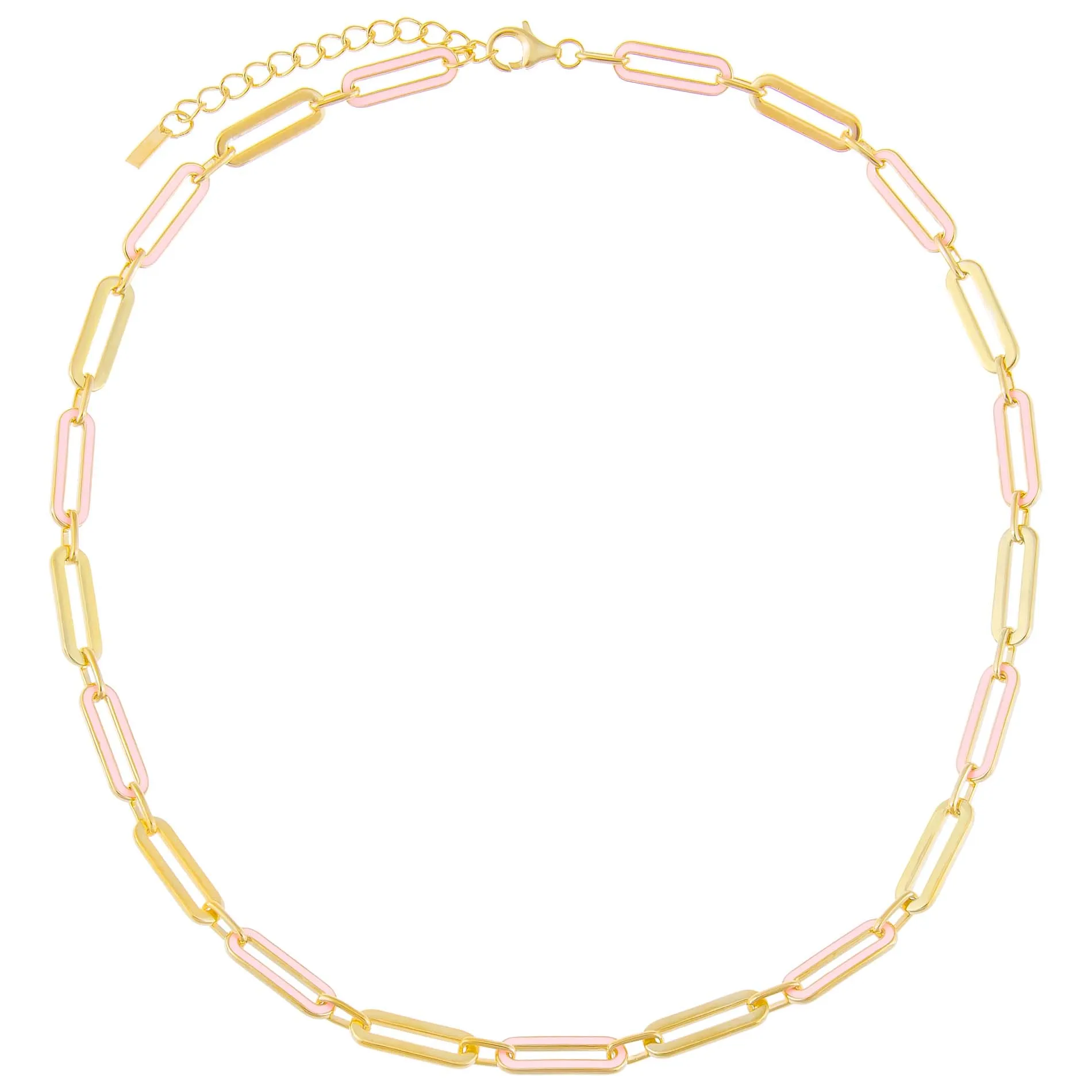 Pink Enamel Oval Link Necklace