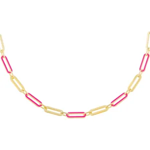 Pink Enamel Oval Link Necklace