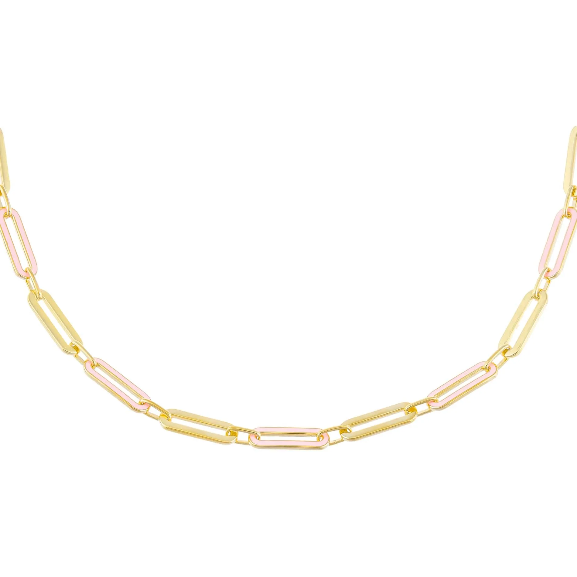 Pink Enamel Oval Link Necklace
