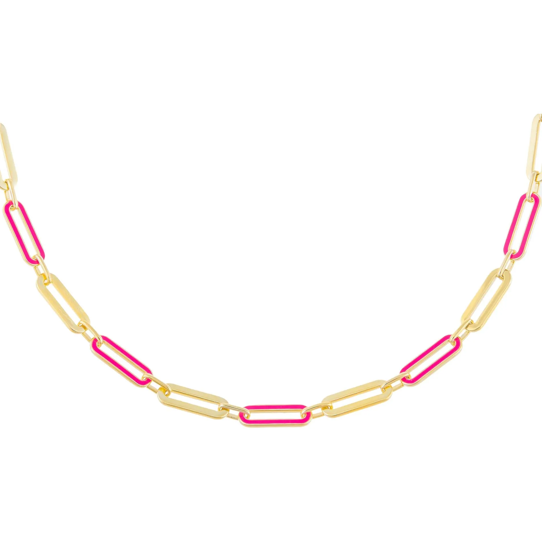 Pink Enamel Oval Link Necklace