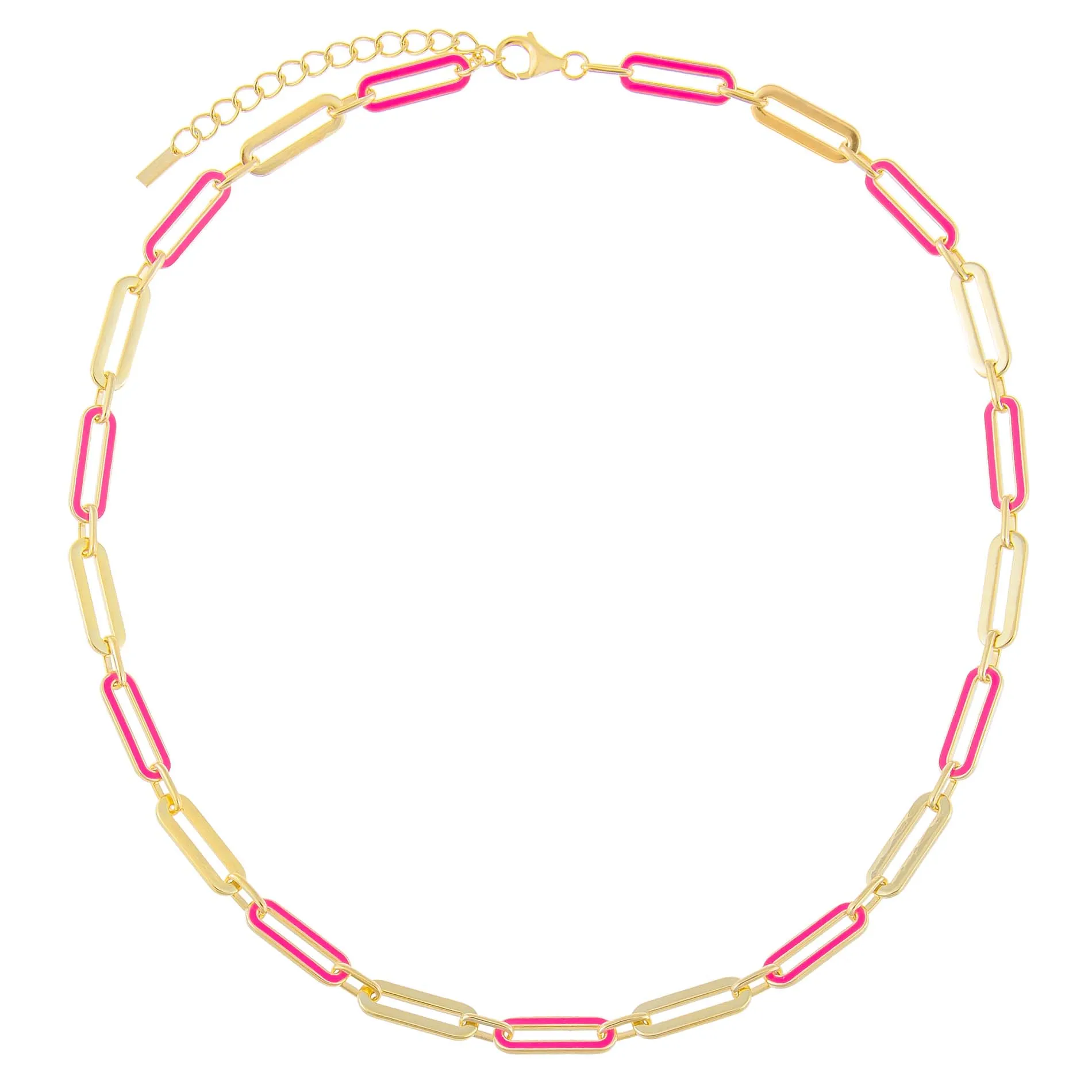 Pink Enamel Oval Link Necklace