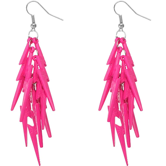 Pink Lightning Thunderbolt Dangle Earrings