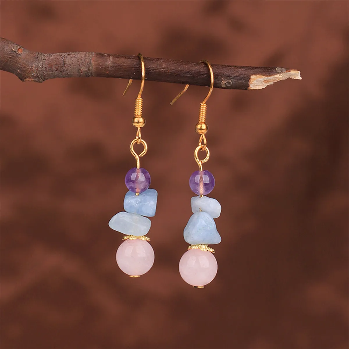Pink Quartz & 18K Gold-Plated Beads Drop Earrings