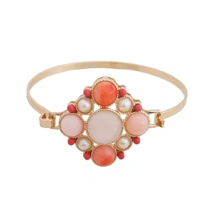 Pink Quartz & Pearl 18K Gold-Plated Floral Bangle