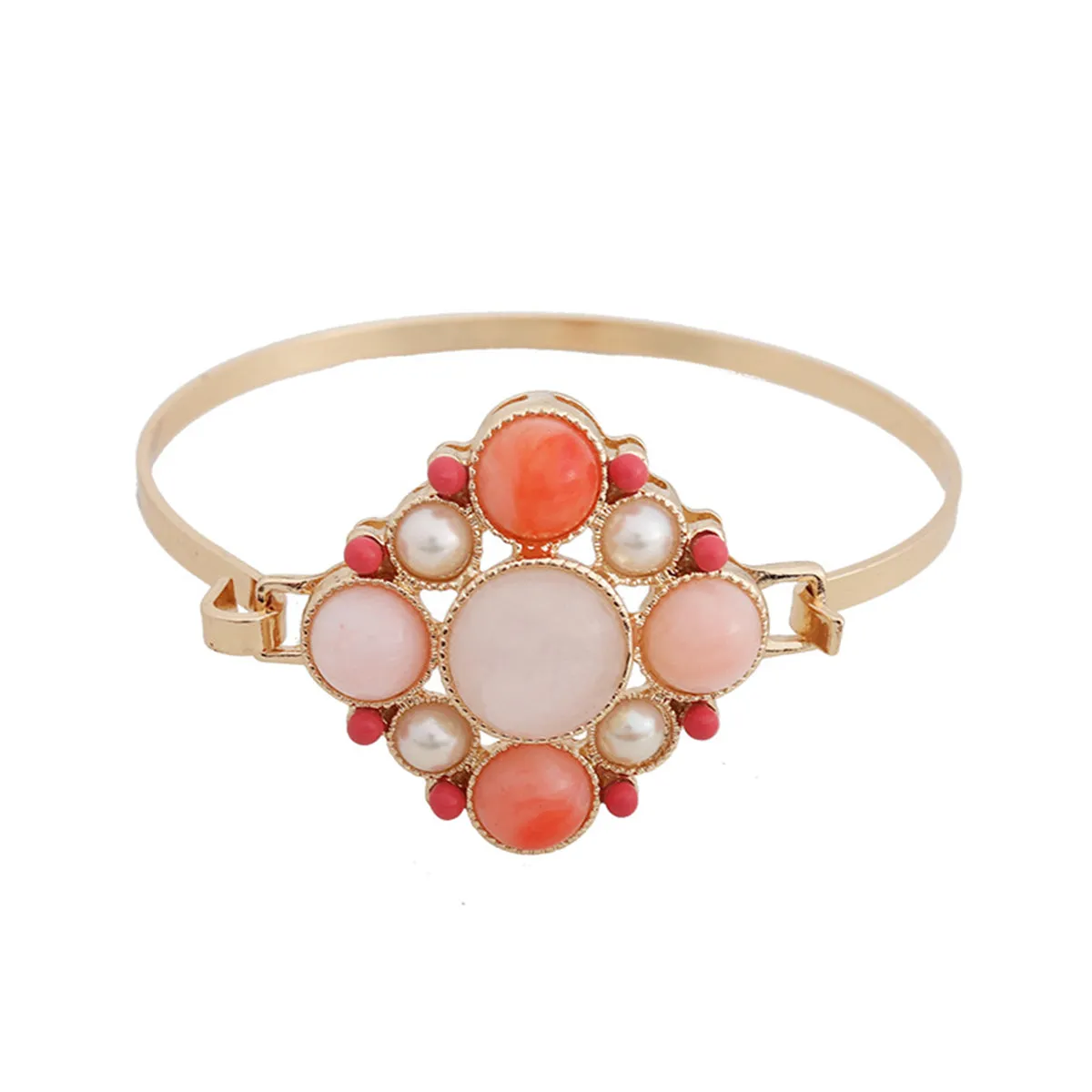 Pink Quartz & Pearl 18K Gold-Plated Floral Bangle