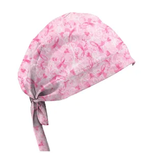 Pink Ribbon Tie Elastic Back Scrub Caps - 1015F