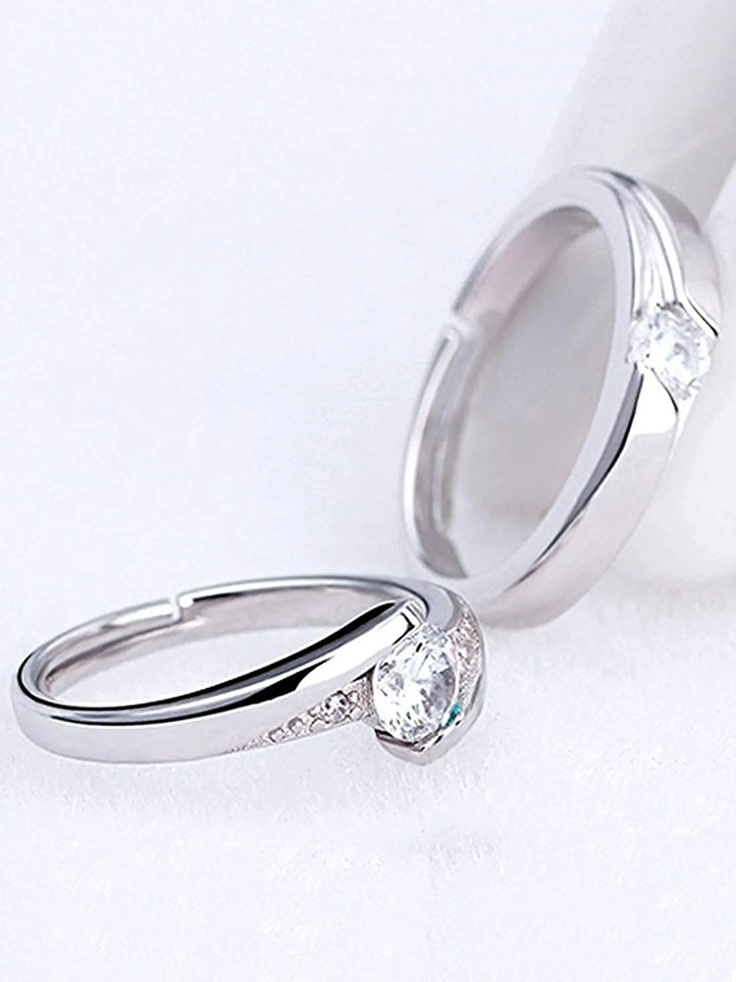 Platinum Plated Elegant Austrian Crystal Adjustable Solitare Couple Ring