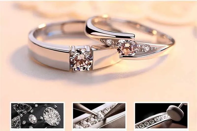 Platinum Plated Elegant Austrian Crystal Adjustable Solitare Couple Ring