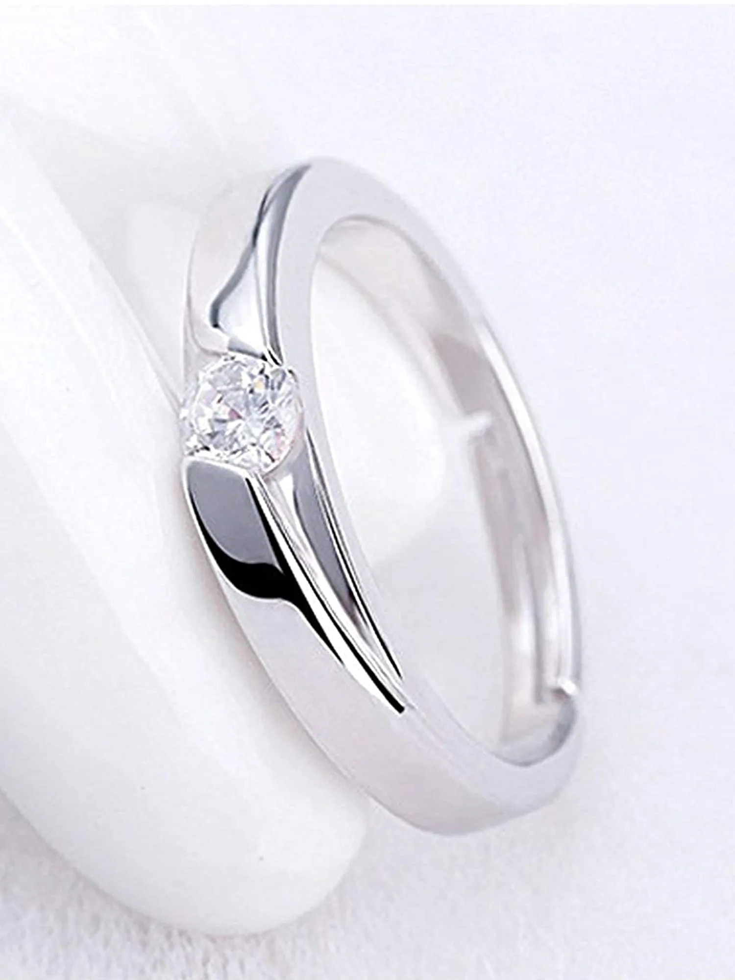 Platinum Plated Elegant Austrian Crystal Adjustable Solitare Couple Ring