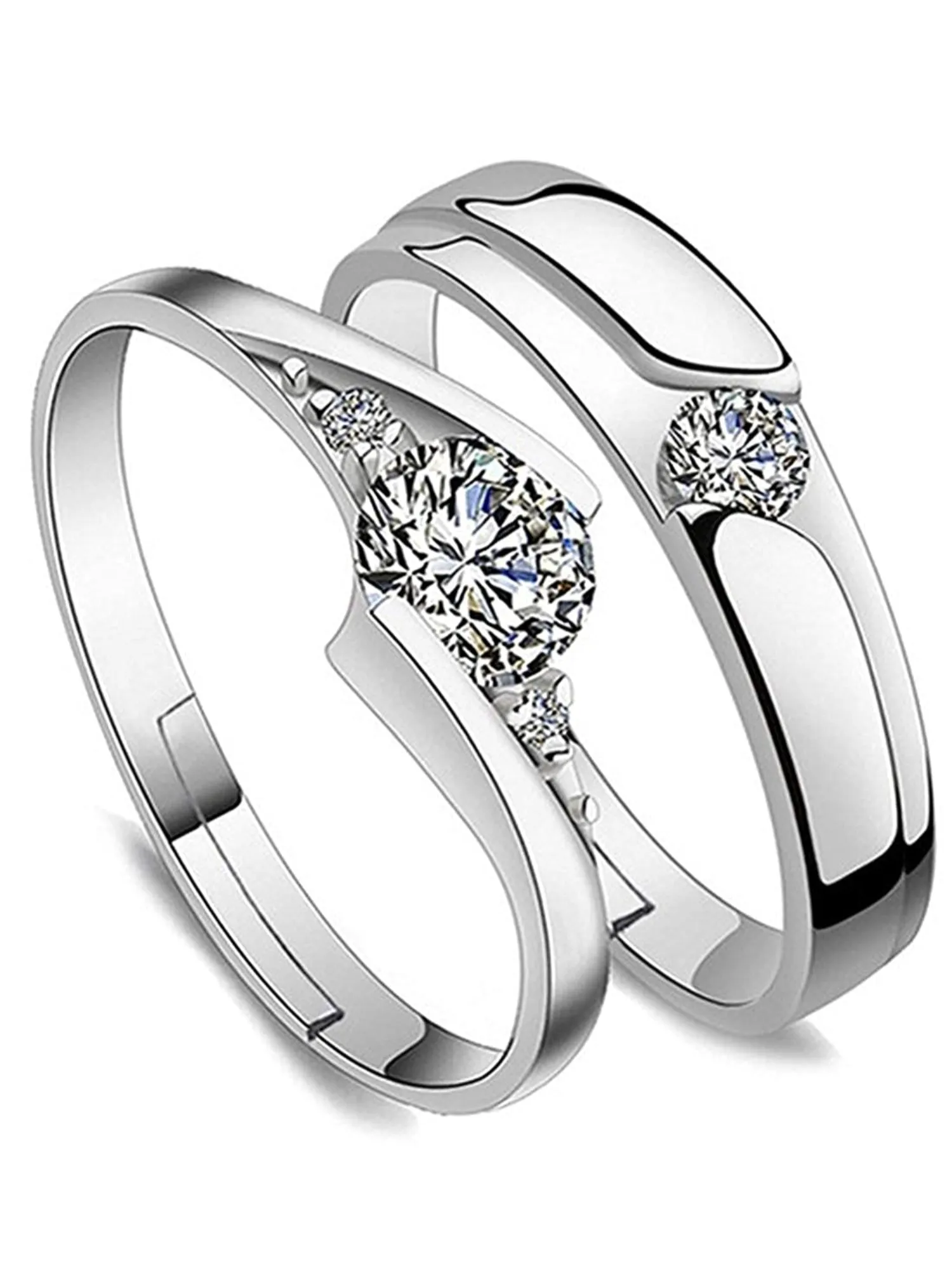 Platinum Plated Elegant Austrian Crystal Adjustable Solitare Couple Ring