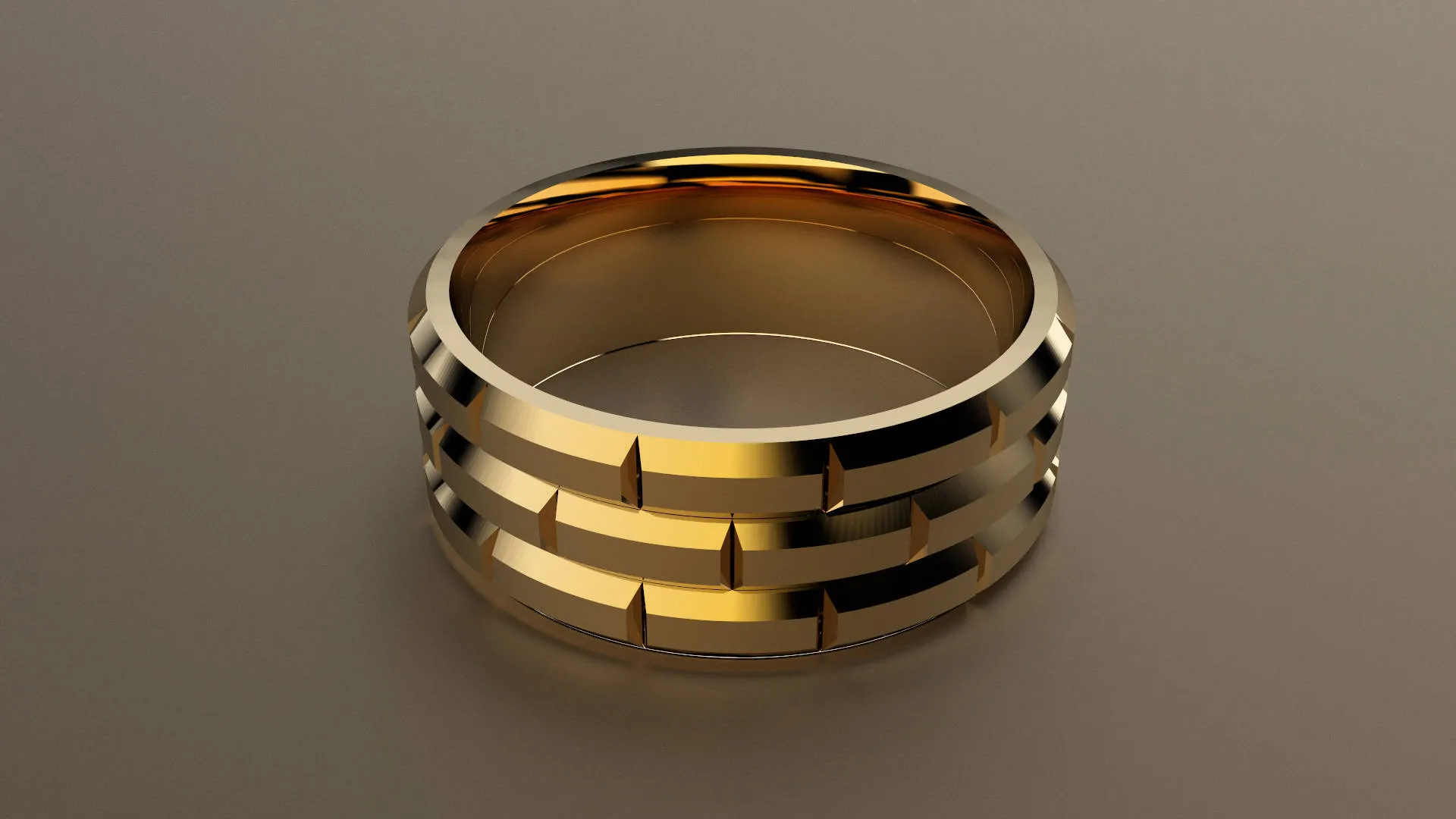 Polished Yellow Gold 8mm Brick Pattern Wedding Band