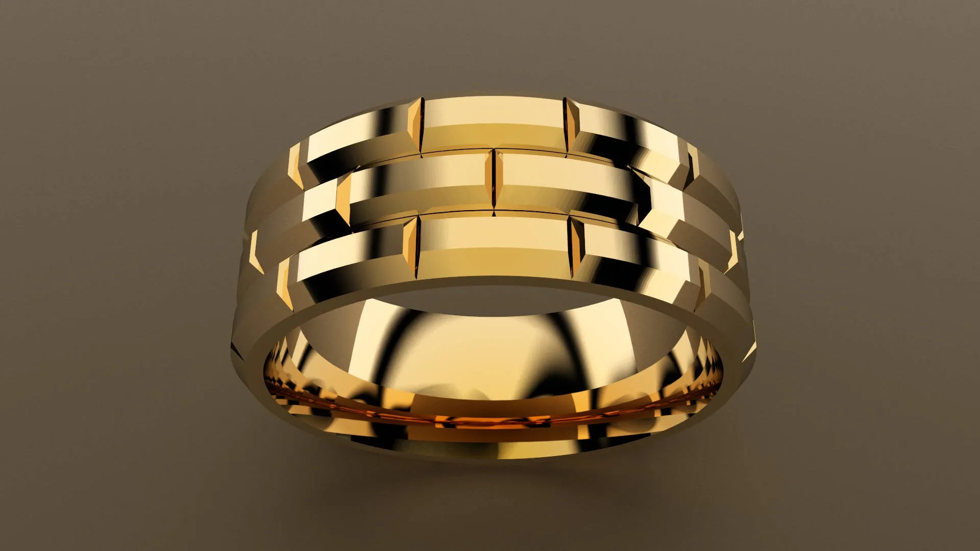 Polished Yellow Gold 8mm Brick Pattern Wedding Band