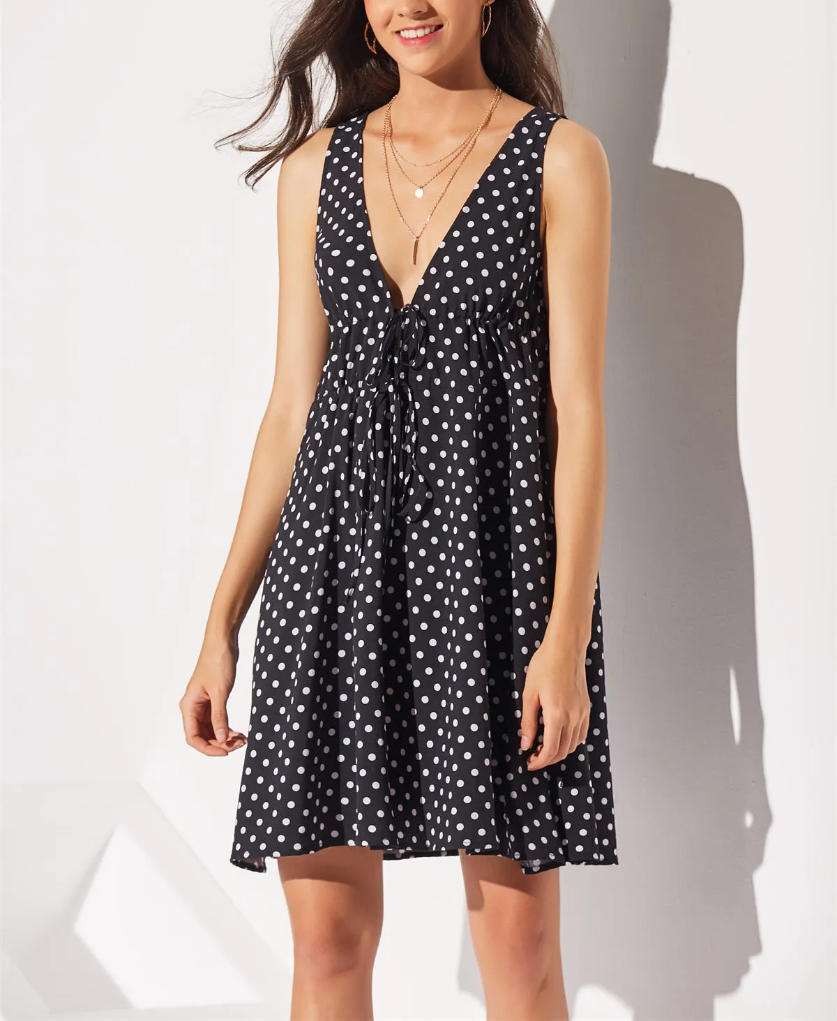 Polka-print V-neck Casual Dress
