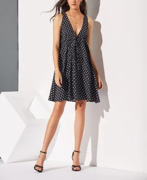Polka-print V-neck Casual Dress