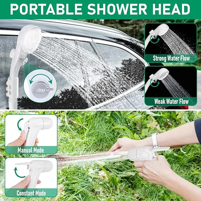 Portable Shower for Camping,Portable Shower Head & Spray Nozzle,Camping Shower Pump w/ 5200mAh Battery,USB Rechargeable Portable Shower for Beach,Camping