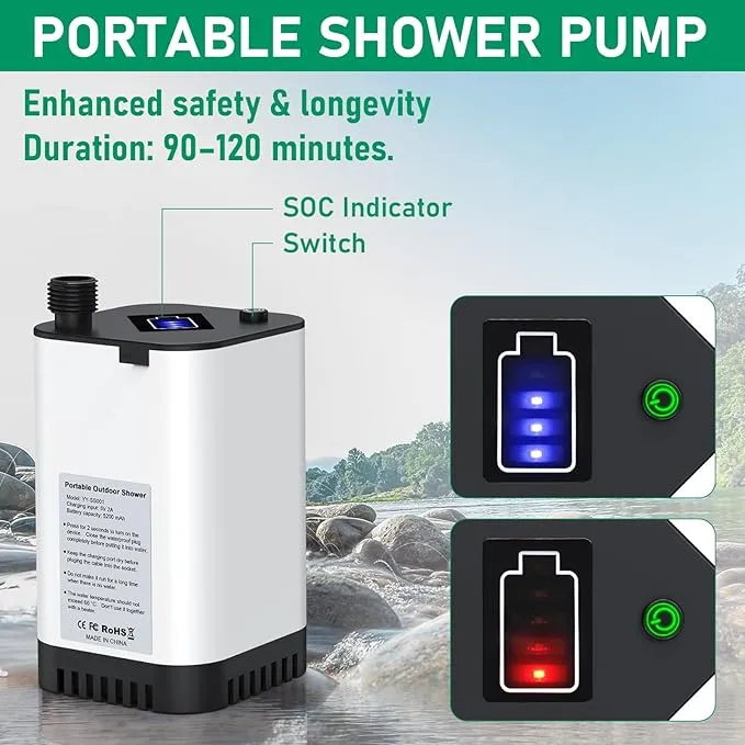 Portable Shower for Camping,Portable Shower Head & Spray Nozzle,Camping Shower Pump w/ 5200mAh Battery,USB Rechargeable Portable Shower for Beach,Camping
