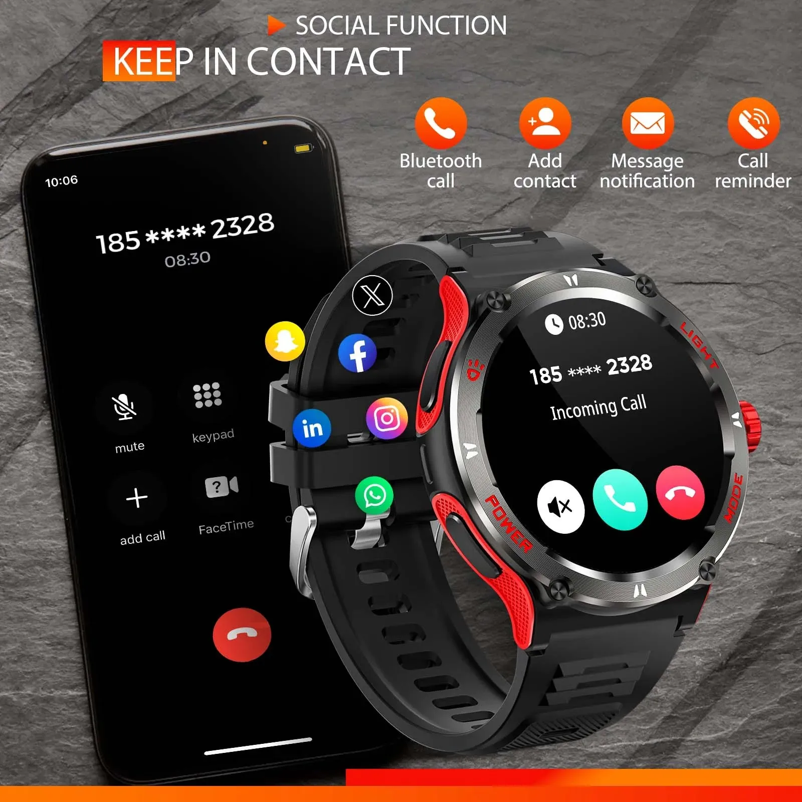 Premium Outdoor Sports Smartwatch for Men – GPS, 1.53" HD Display, Bluetooth Call, Compass, LED Flashlight, 3ATM Waterproof, Fitness & Health Monitoring for Android & iOS
