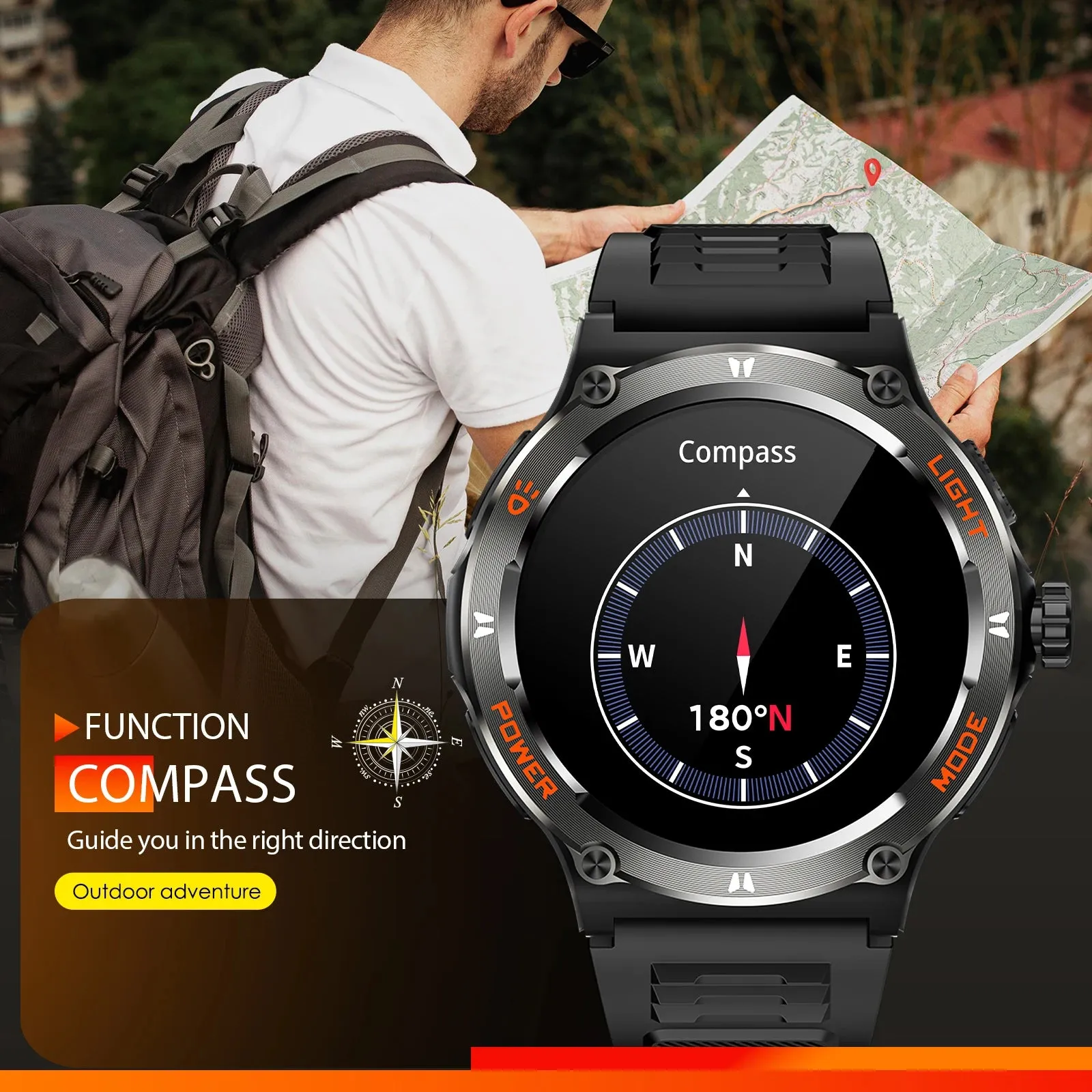 Premium Outdoor Sports Smartwatch for Men – GPS, 1.53" HD Display, Bluetooth Call, Compass, LED Flashlight, 3ATM Waterproof, Fitness & Health Monitoring for Android & iOS