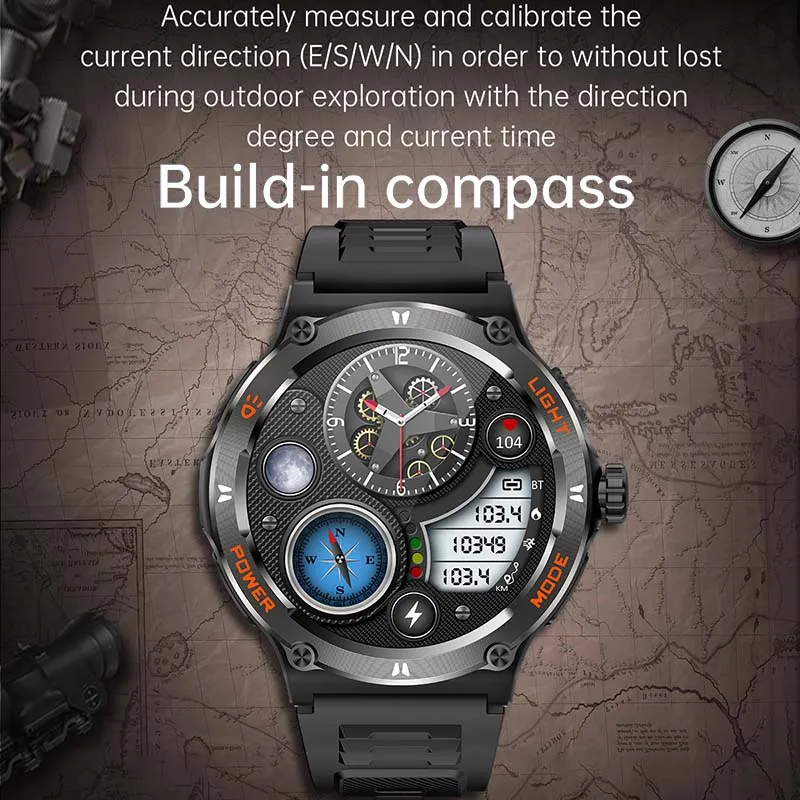 Premium Outdoor Sports Smartwatch for Men – GPS, 1.53" HD Display, Bluetooth Call, Compass, LED Flashlight, 3ATM Waterproof, Fitness & Health Monitoring for Android & iOS