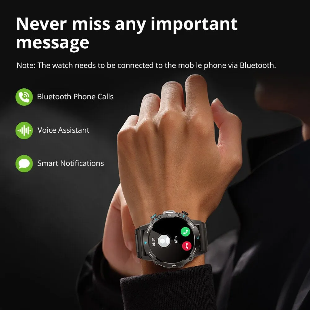Premium Outdoor Sports Smartwatch for Men – GPS, 1.53" HD Display, Bluetooth Call, Compass, LED Flashlight, 3ATM Waterproof, Fitness & Health Monitoring for Android & iOS
